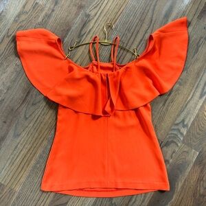 Trina Turk | Flounce Tank Top Off the Shoulder in Orange
